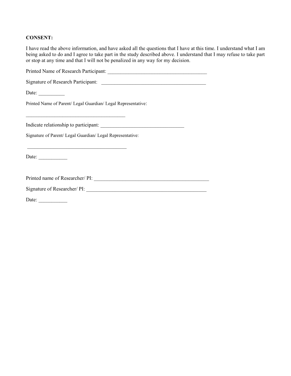 Informed Consent Form Rev. 9/8/09