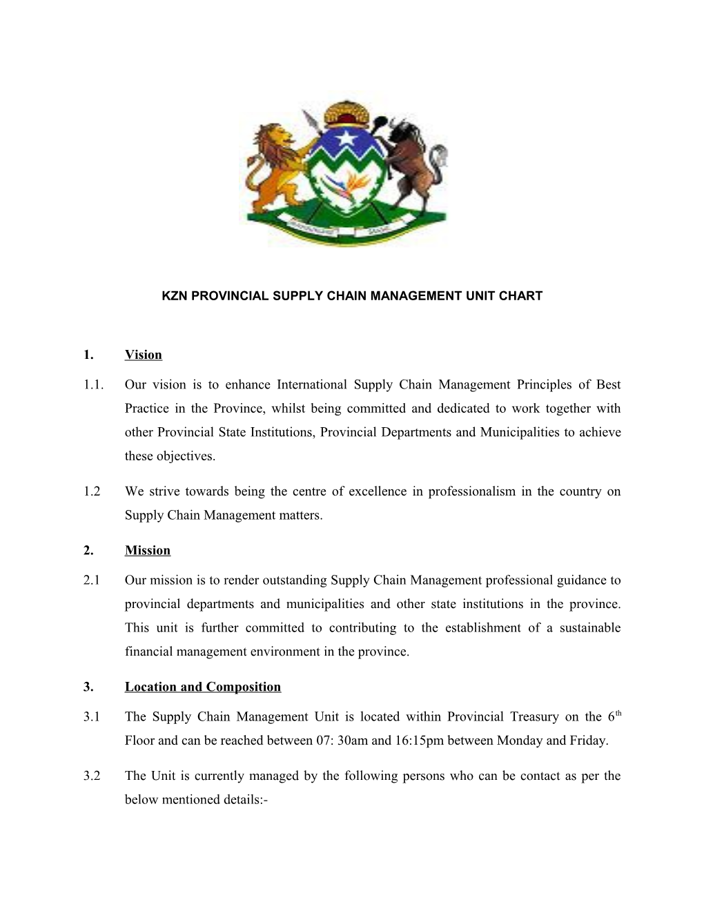 KZN Provincial SCM Unit Chart