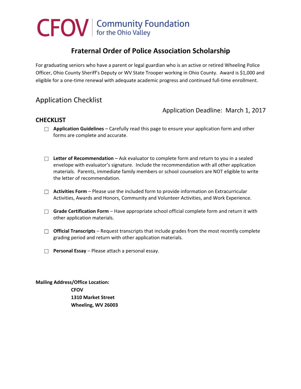 Fraternal Order of Police Association Scholarship