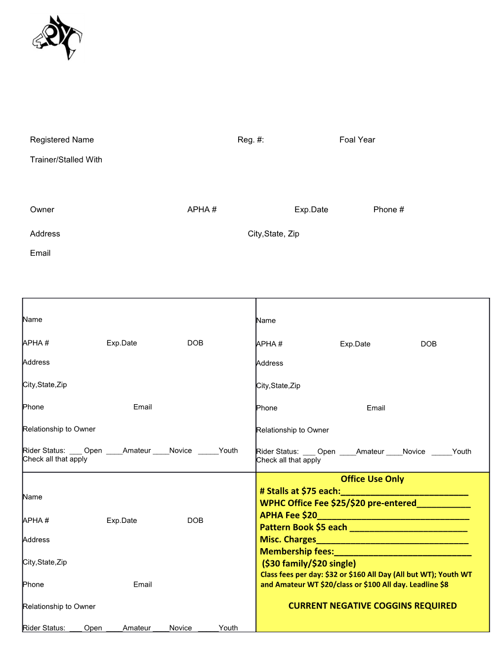 2011 Iowa Paint Horse Club Entry Form