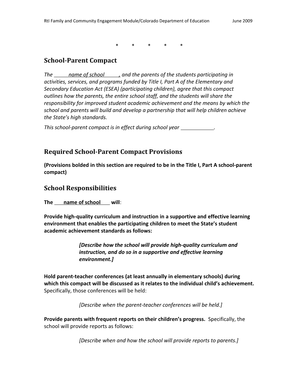 School-Parent Agreement (Policy)/Compact