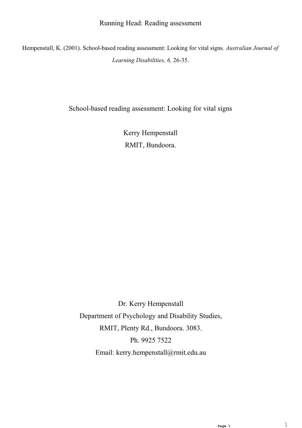 A Model for School-Based Reading Assessment with an Emphasis on Phonological Processing