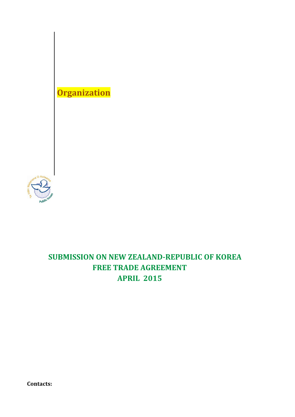 Submission on New Zealand-Republic of Korea Free Trade Agreement April 2015
