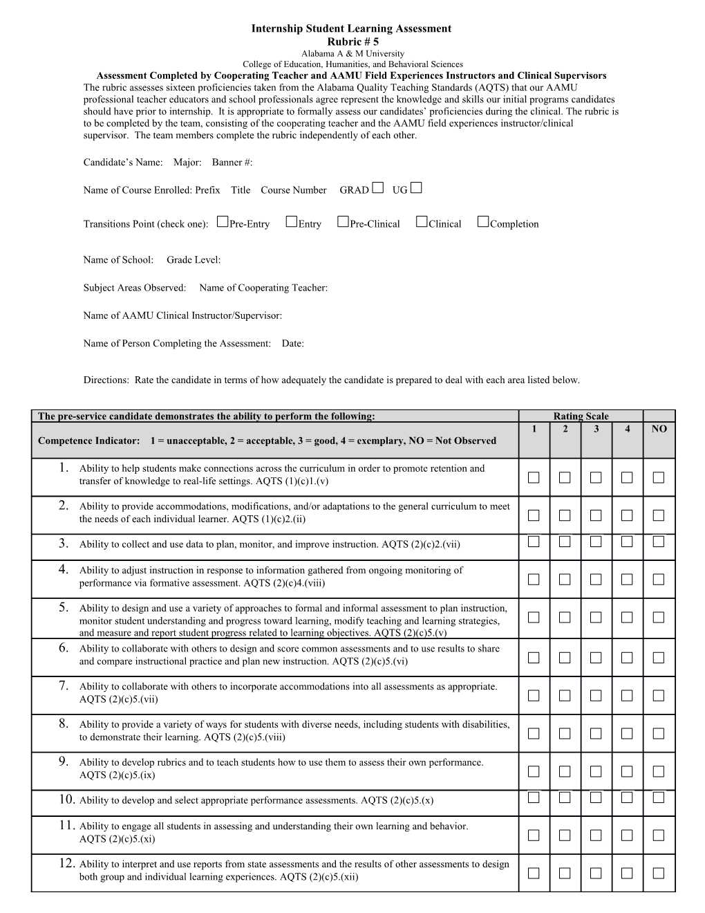 Internship Student Learningassessment