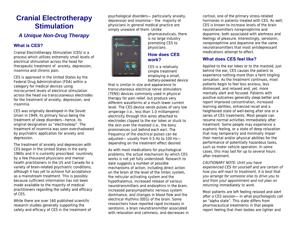 Cranial Electrotherapy Stimulation