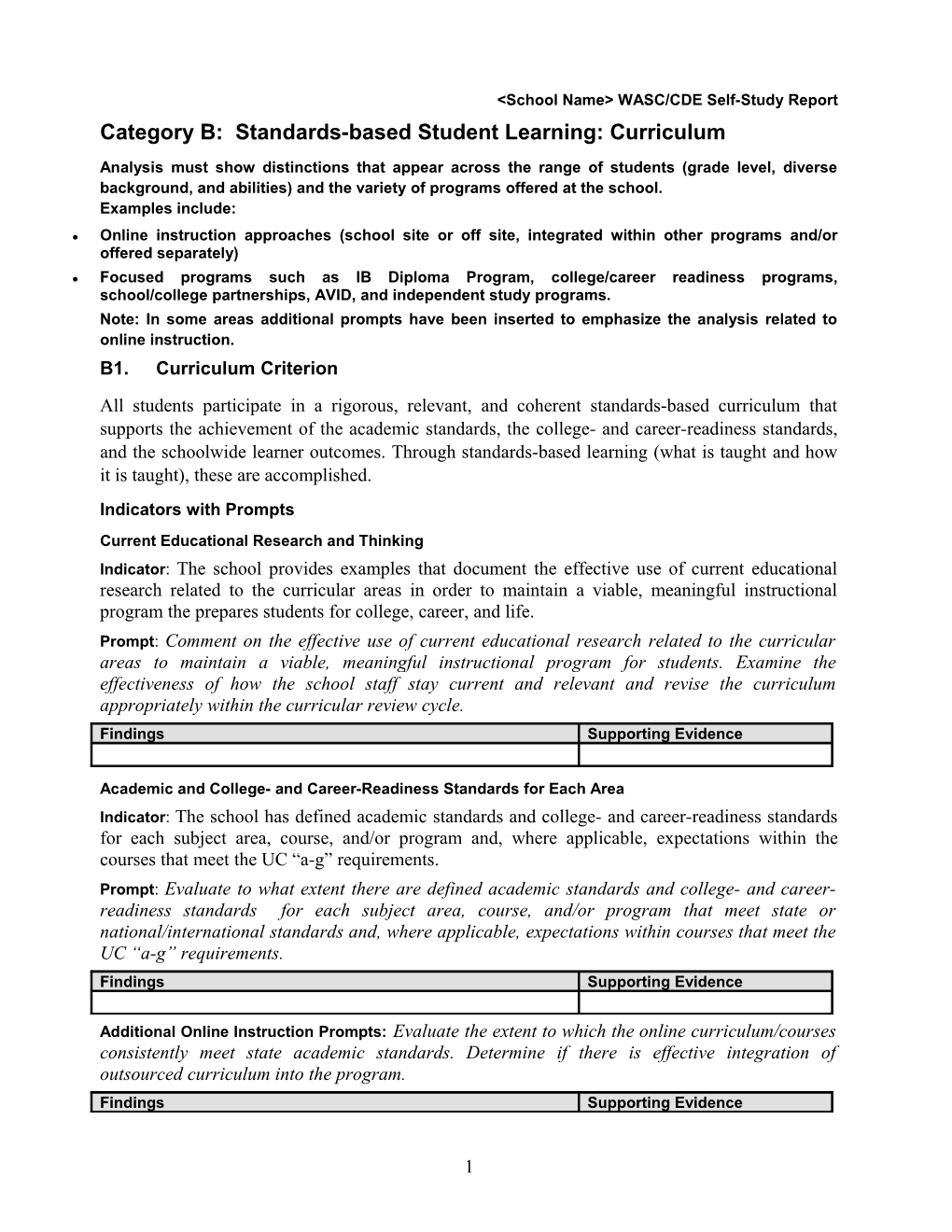 WASC CDE 14 Self-Study Chapter IV-Cat. B Template