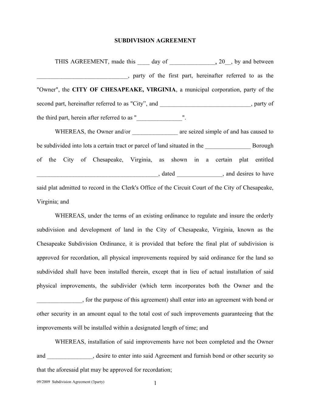 Subdivision Agreement