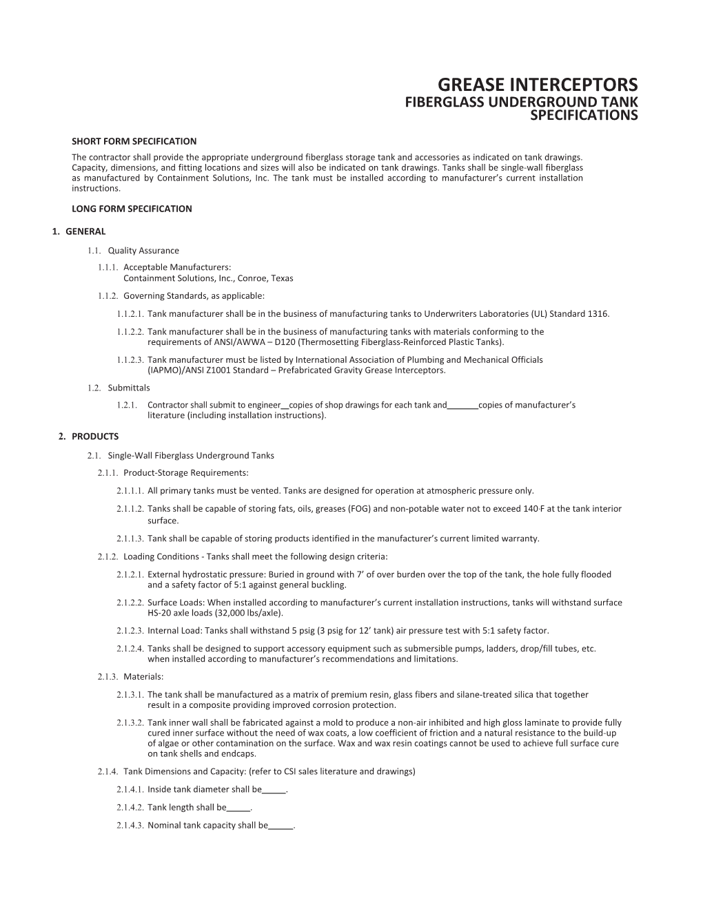 TNK 1090D Grease Interceptor Specifications.Indd