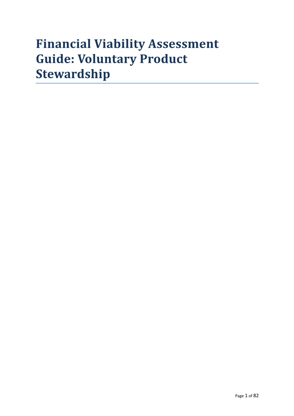 Financial Viability Assessment Guide: Voluntary Product Stewardship