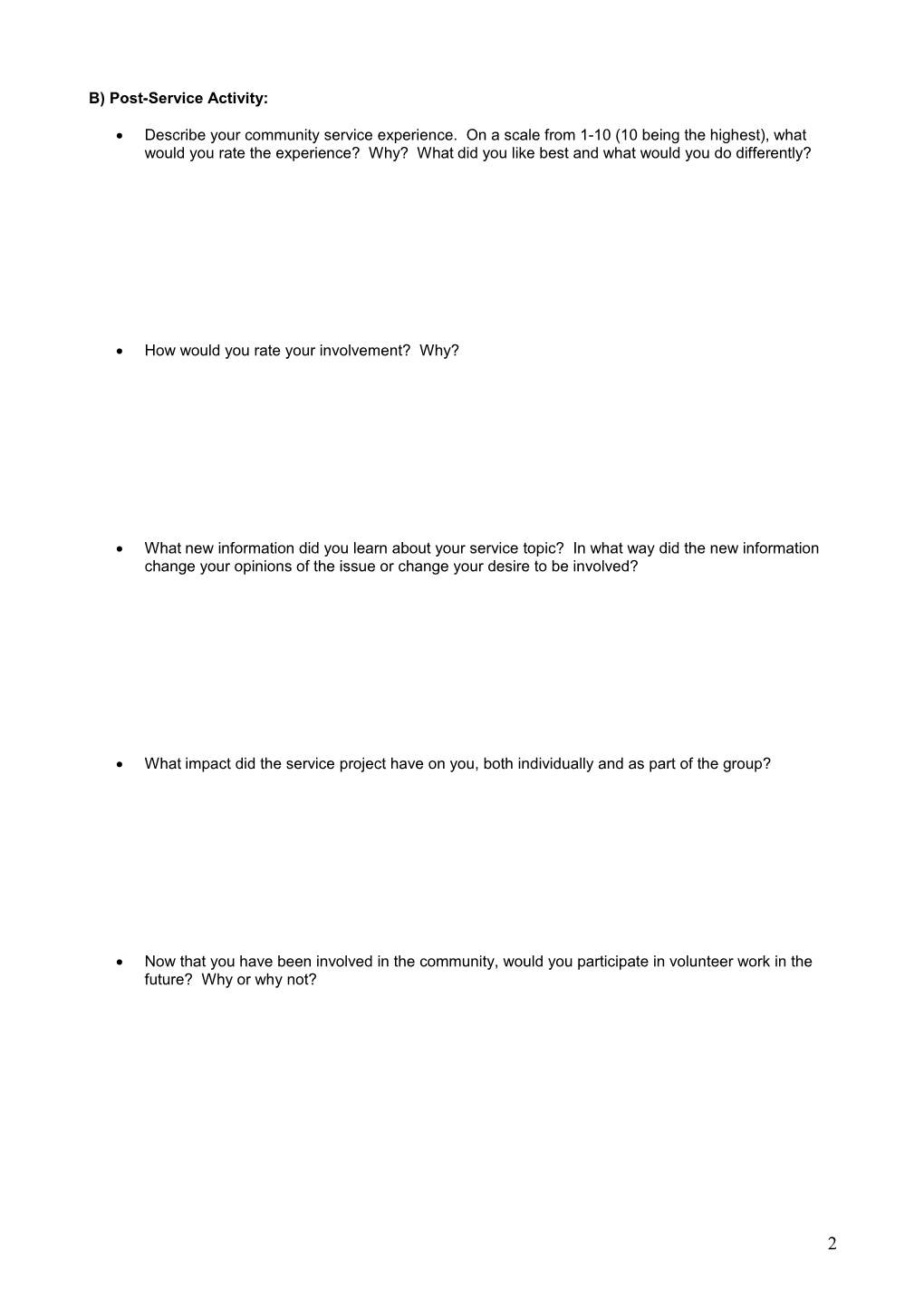 Community Service Course Questionnaire
