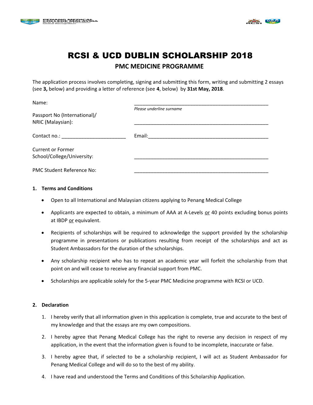 Rcsi & Ucd Dublin Scholarship 2018