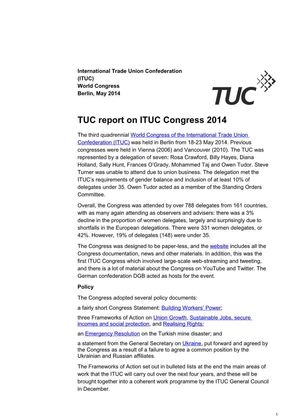 ITUC Congress 2014