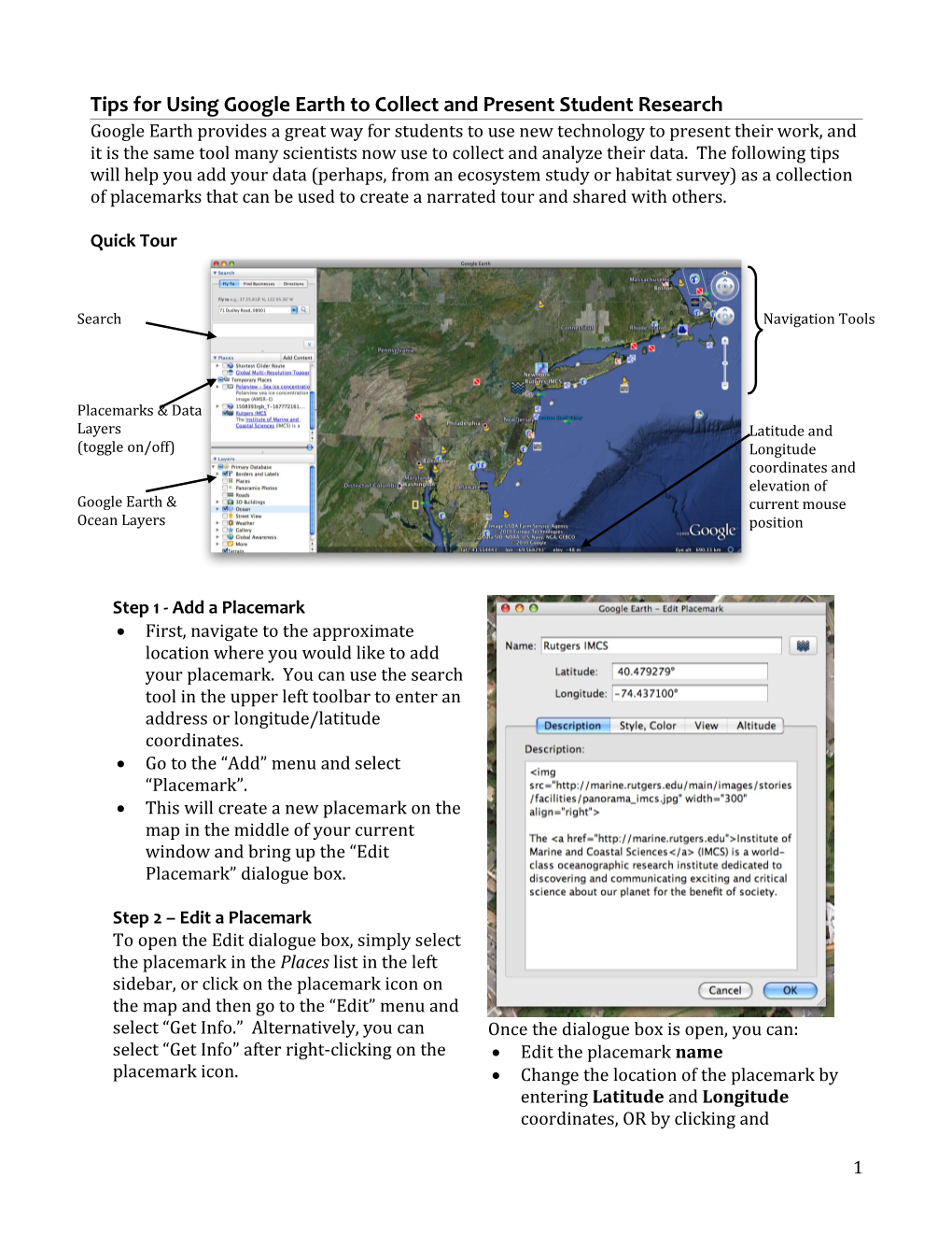Tips for Using Google Earth to Present Student Research