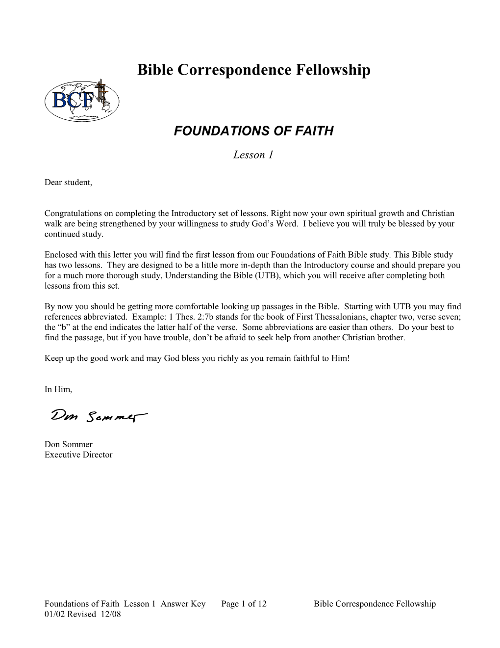 Foundations of Faith 1 Answer Key