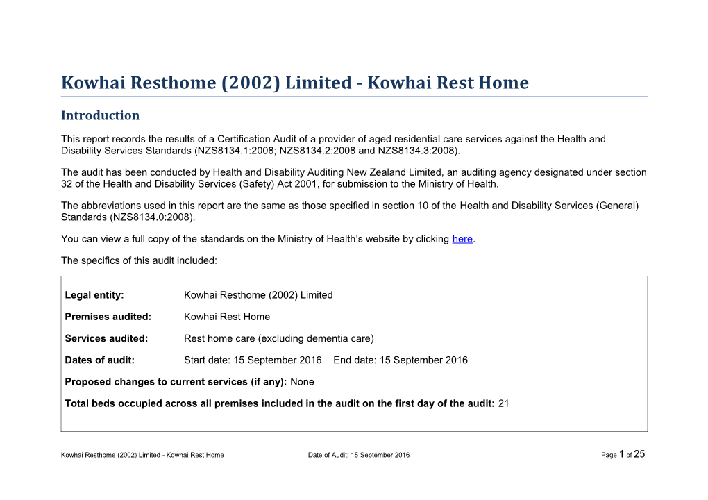 Kowhai Resthome (2002) Limited - Kowhai Rest Home