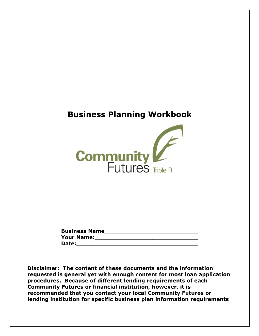 Plain Language Business Planning Workbook