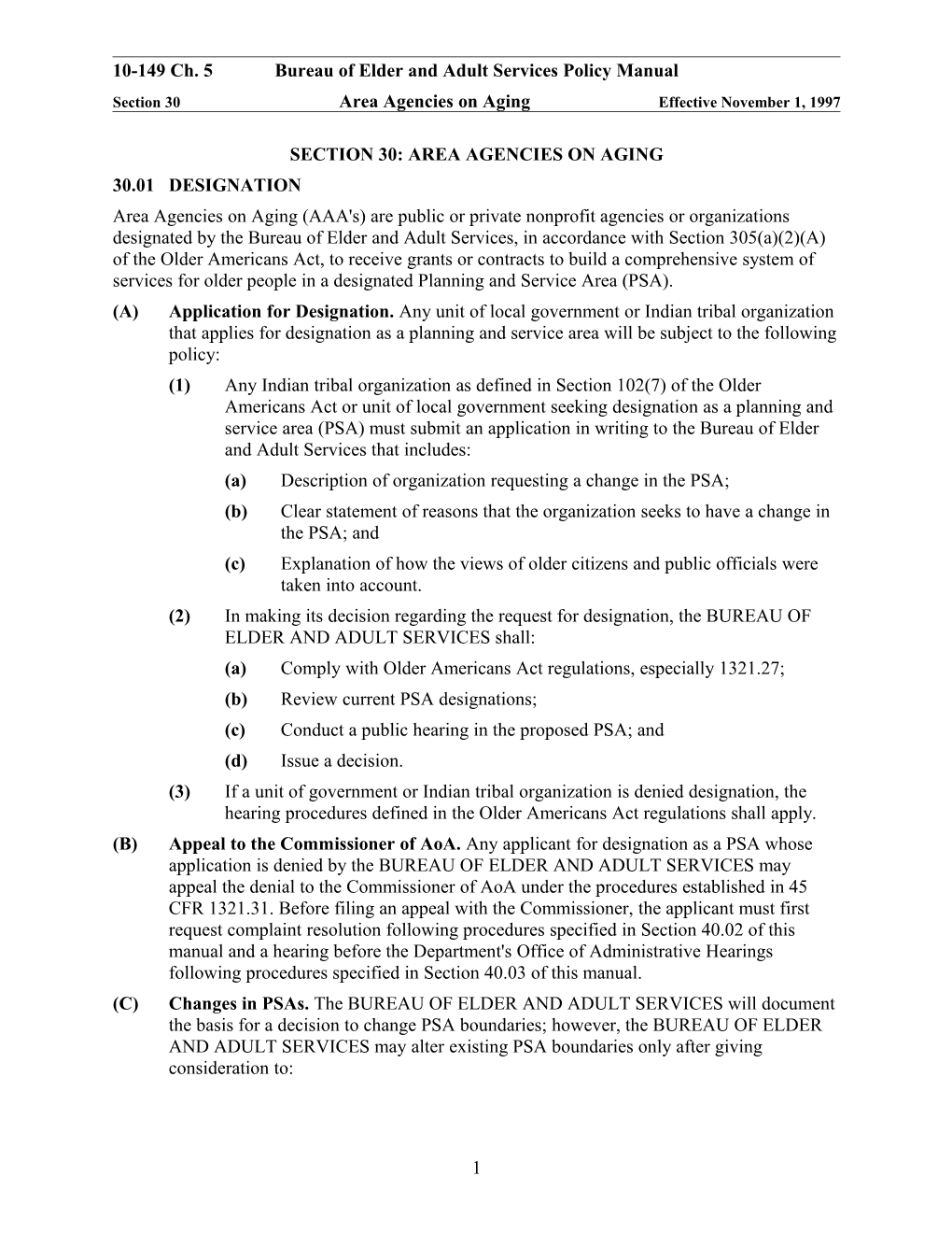 Section 30: Area Agencies on Aging