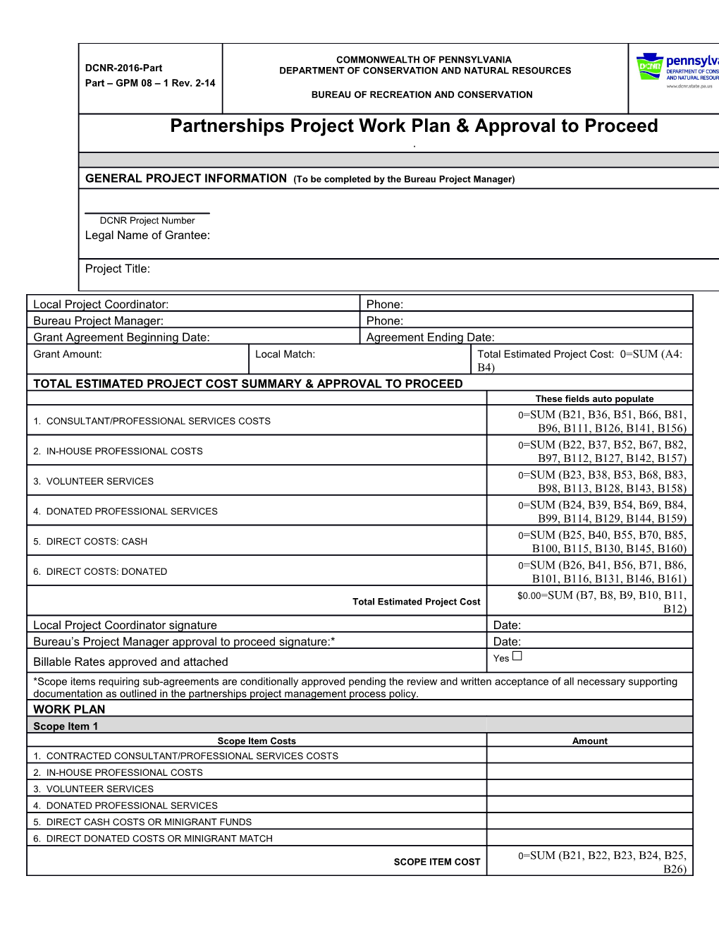 Partnerships Project Work Plan & Approval to Proceed