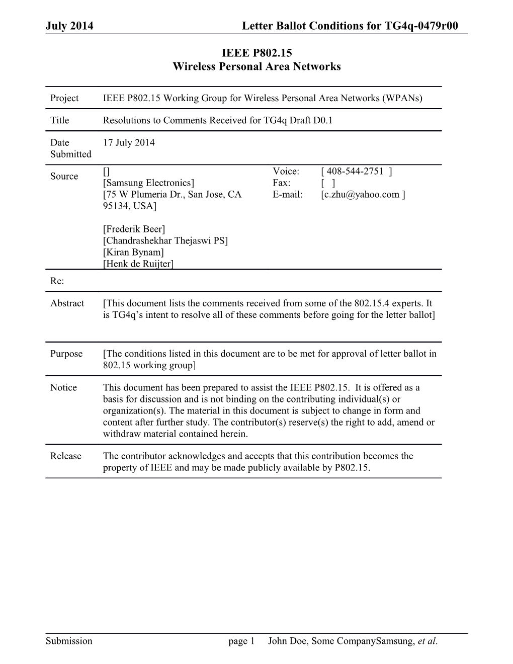 Letter Ballot Conditions for Tg4q