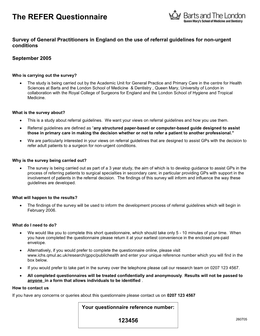 Questionnaire for General Practitioners in England on the Use of Referral Guidelines For