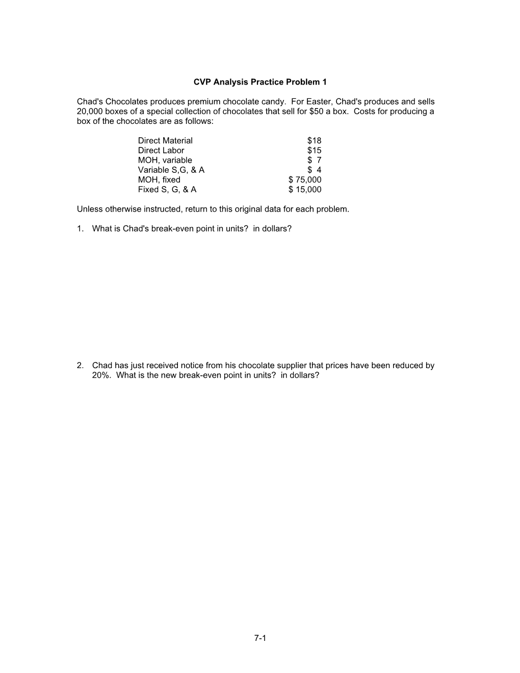 Handouts for Chapter 6 - CVP Analysis