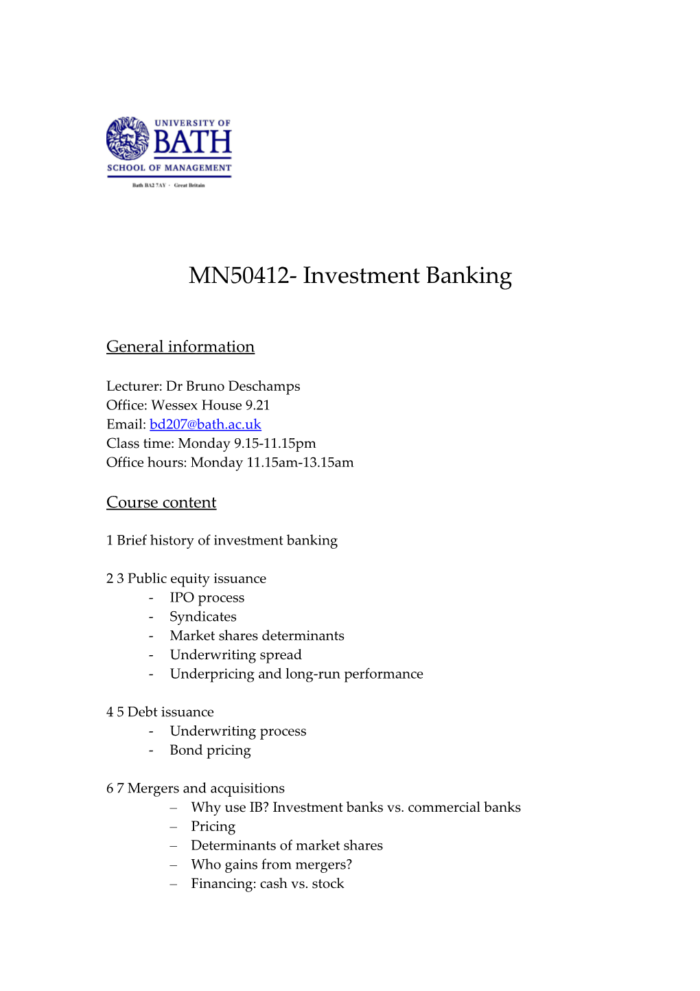 MN50412- Investment Banking