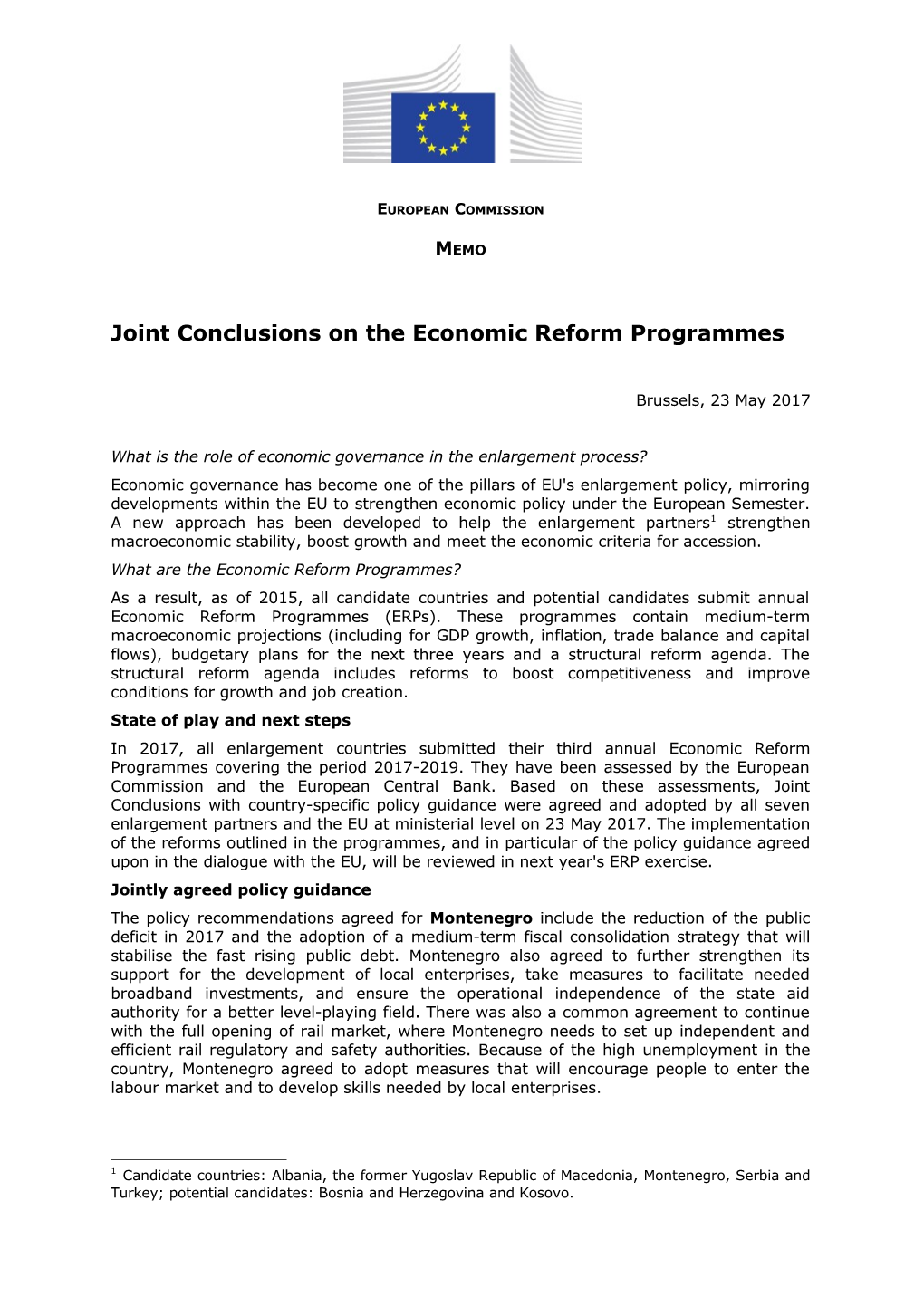 Joint Conclusions on the Economic Reform Programmes