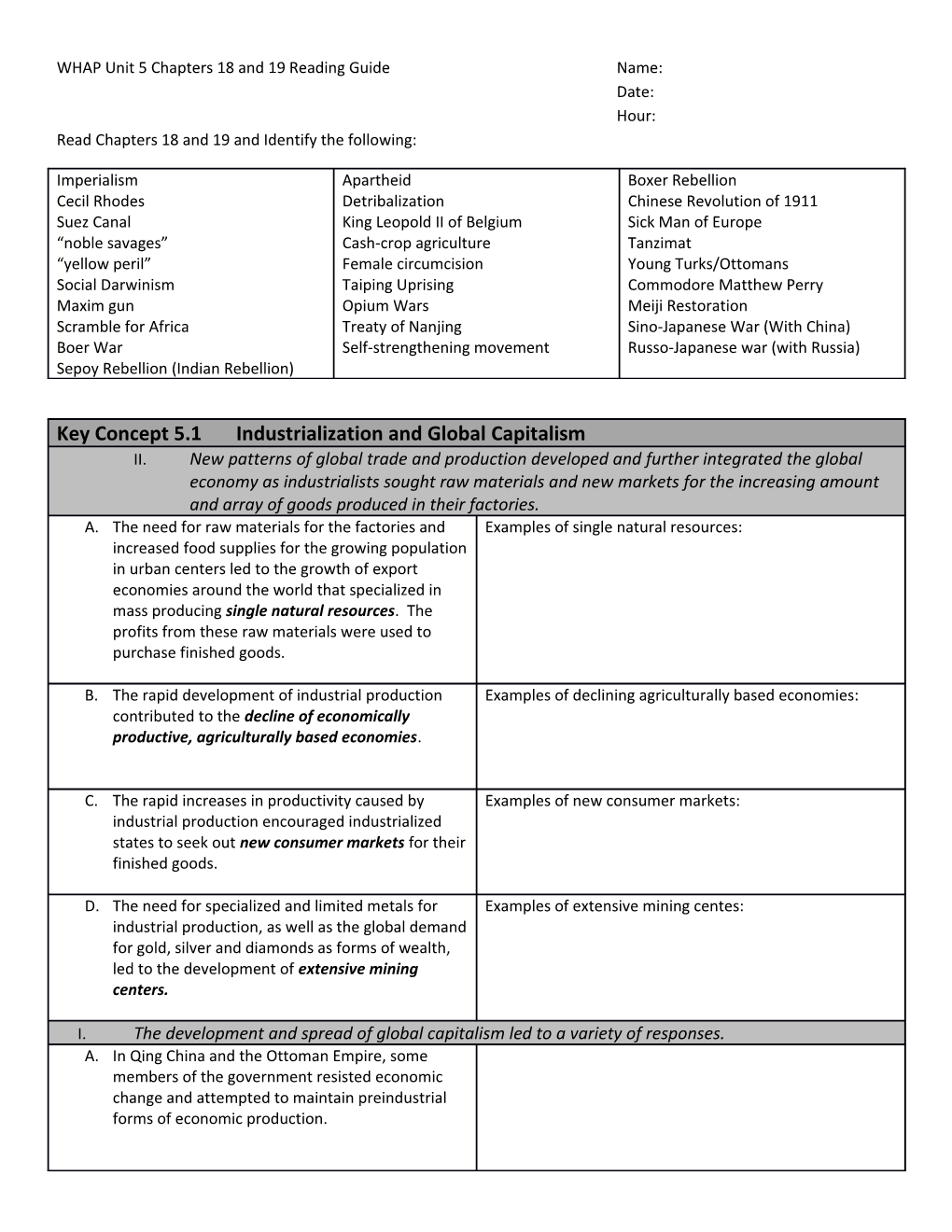 WHAP Unit 5 Chapters 18 and 19 Reading Guidename: Date: Hour: Read Chapters 18 and 19 And