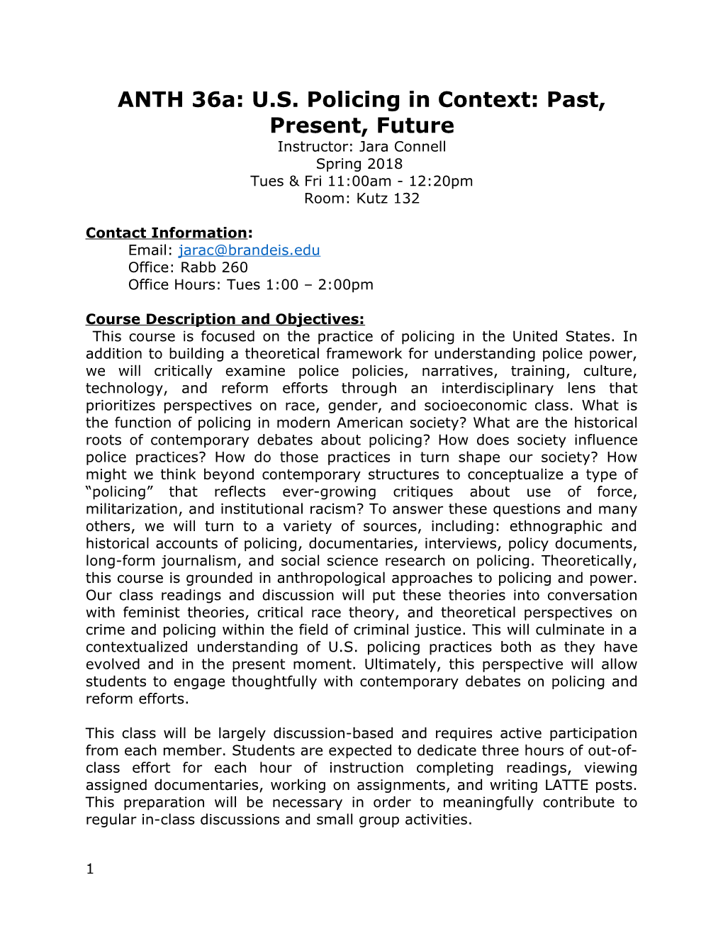 ANTH 36A: U.S. Policing in Context: Past, Present, Future