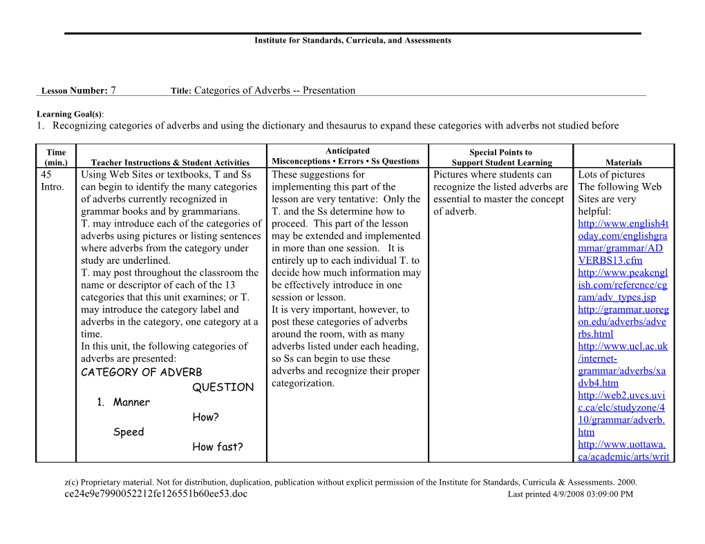 Institute for Standards, Curricula, and Assessments