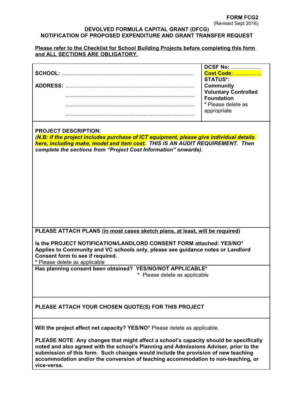 Devolved Formula Capital Grant (Dfcg)