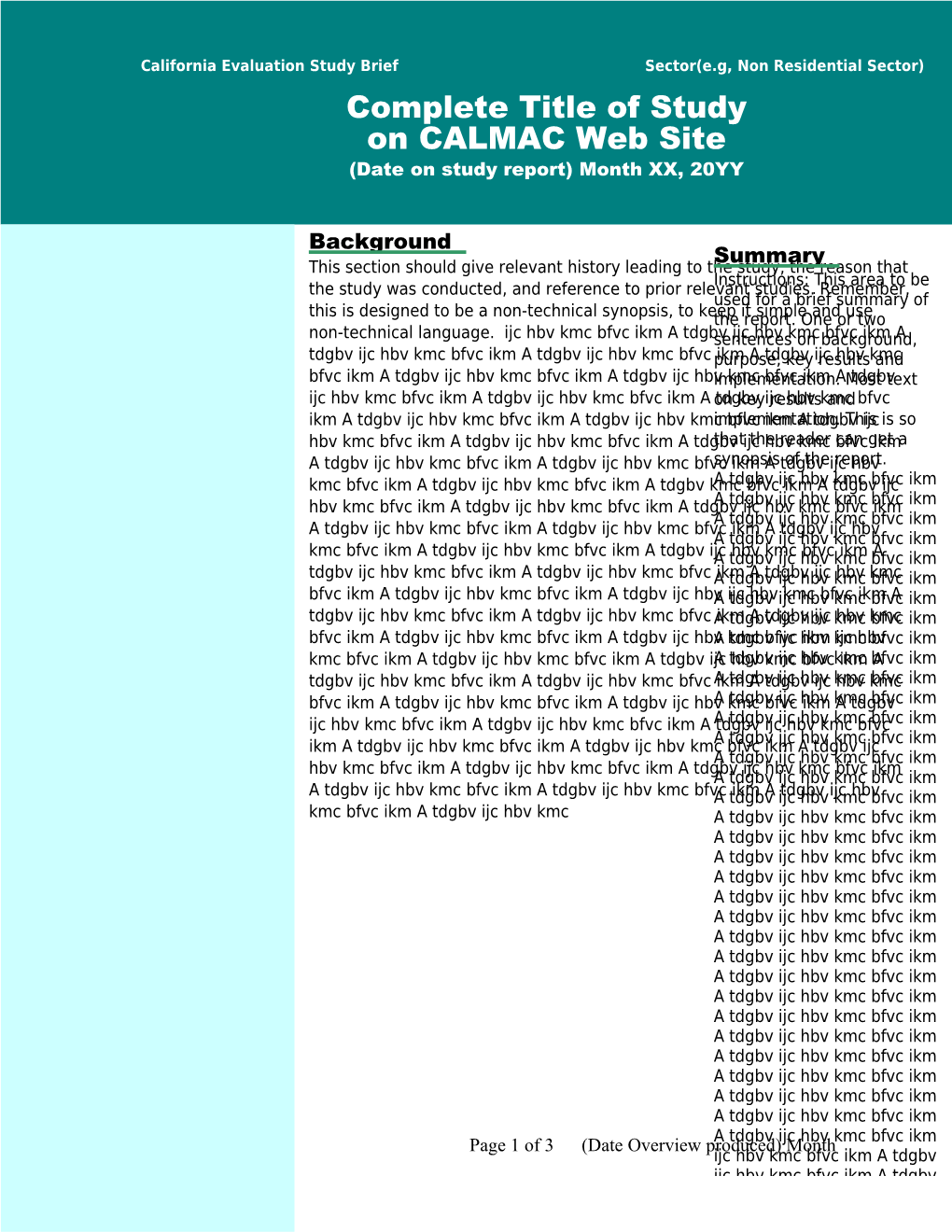 Page 1 of 3(Date Overview Produced) Month 20XX