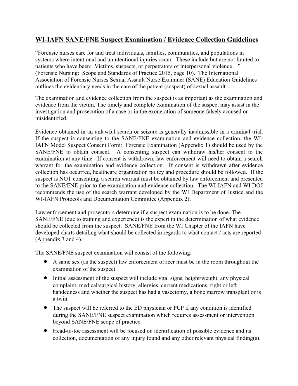 WI-IAFN SANE/FNE Suspect Examination / Evidence Collection Guidelines