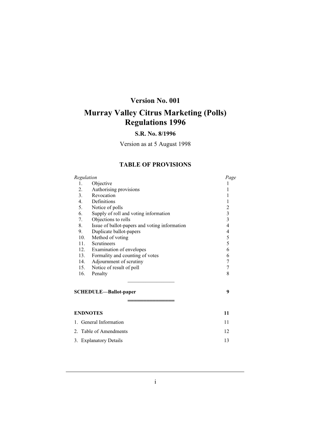 Murray Valley Citrus Marketing (Polls) Regulations 1996