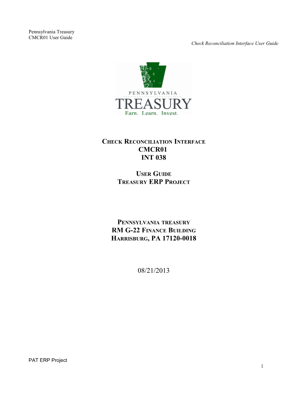 Pennsylvania Treasury CMCR01 User Guide