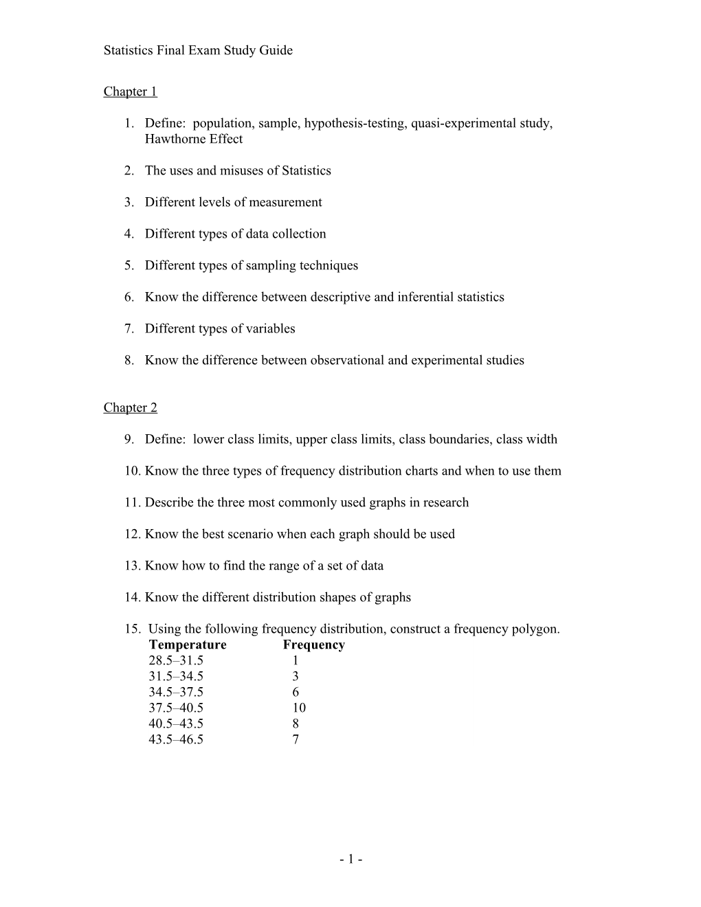 Statistics Final Exam Study Guide