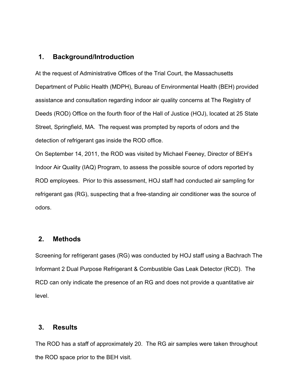 Hampden County Registry of Deeds, Hall of Justice Odor Assessment (February 2012)