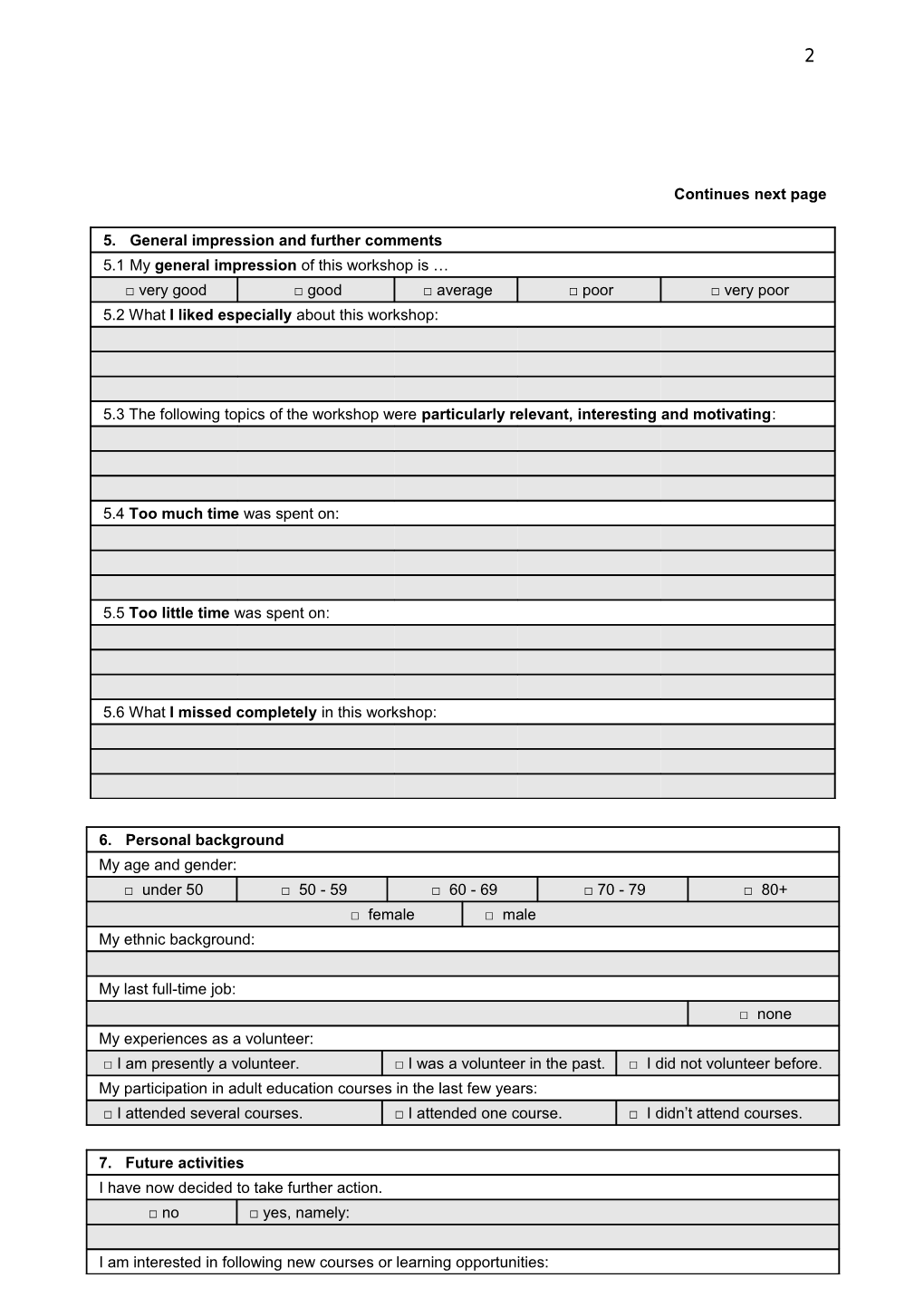 Workshop Evaluation Form
