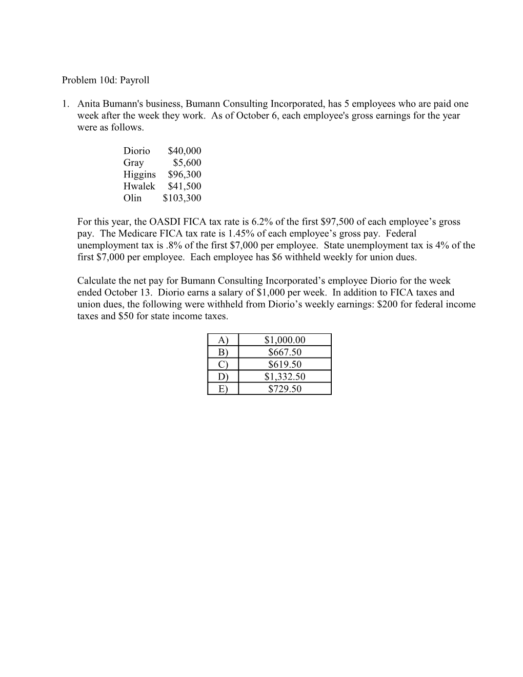 Problem 10D: Payroll