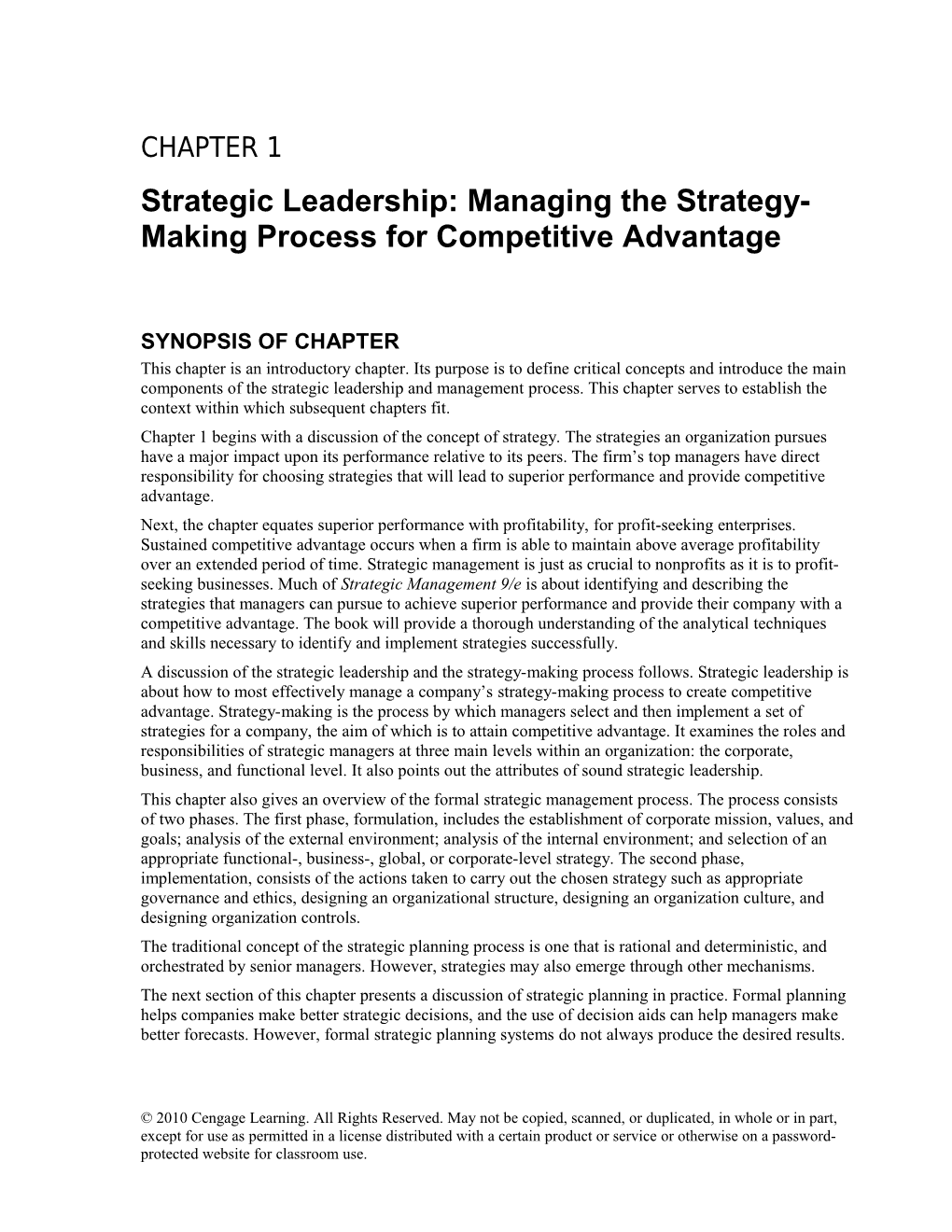 Chapter 1: Strategic Leadership: Managing the Strategy-Making Process for Competitive
