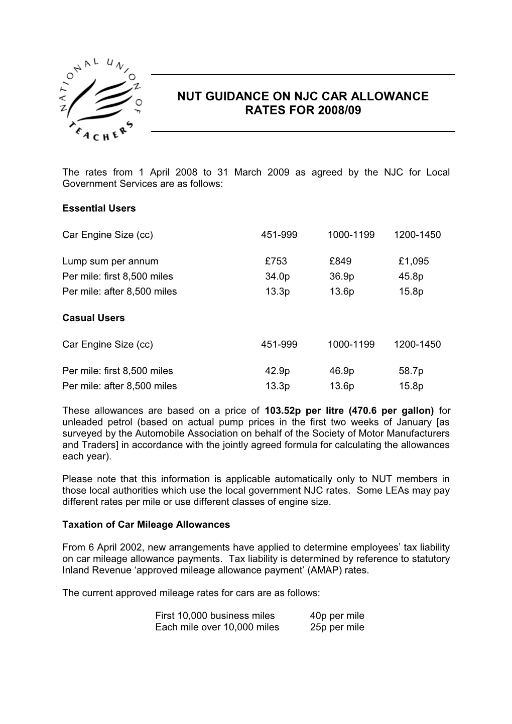 Taxation of Car Mileage Allowances