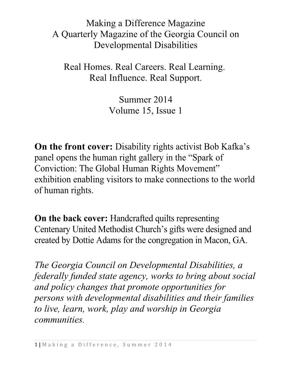 A Quarterly Magazine of the Georgia Council on Developmental Disabilities