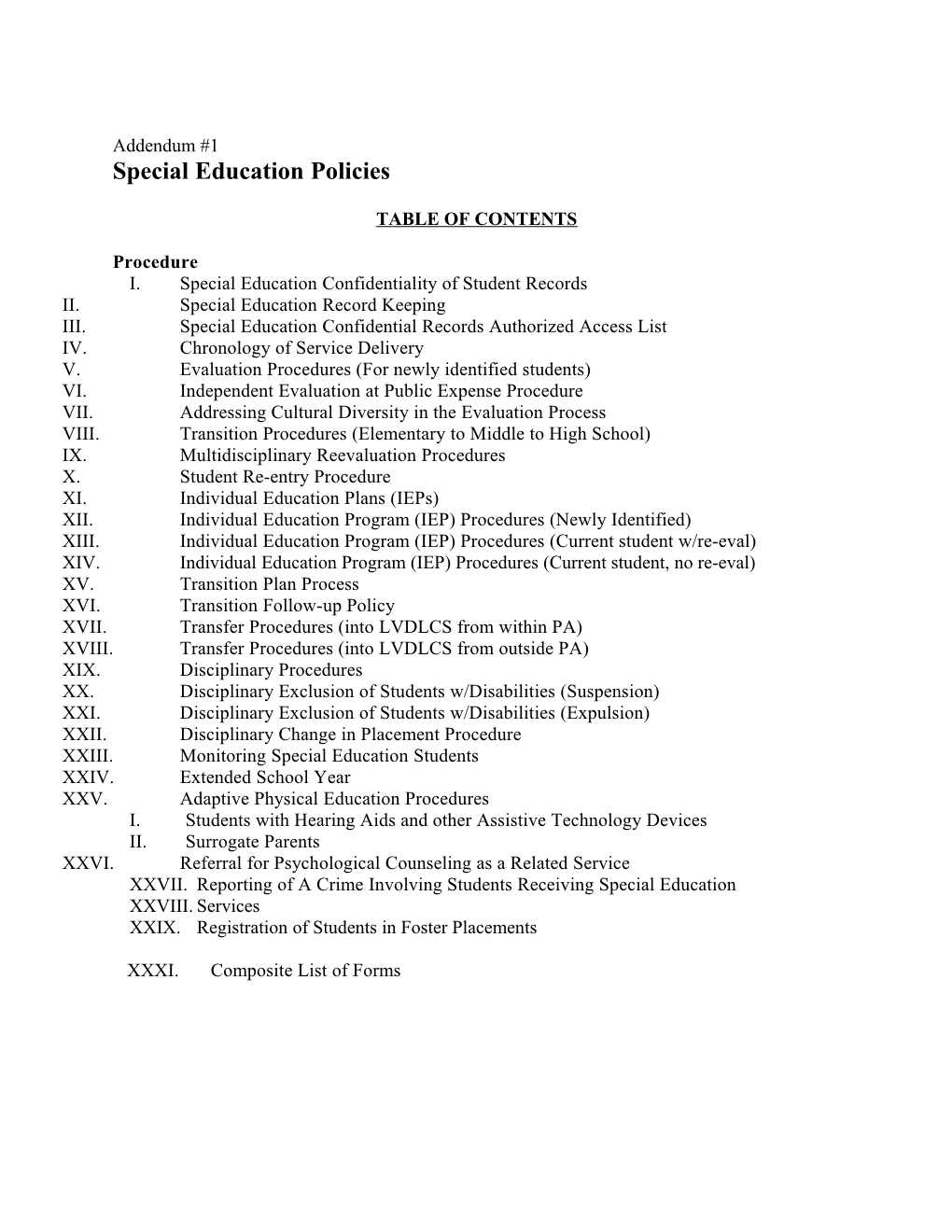 Special Education Policies