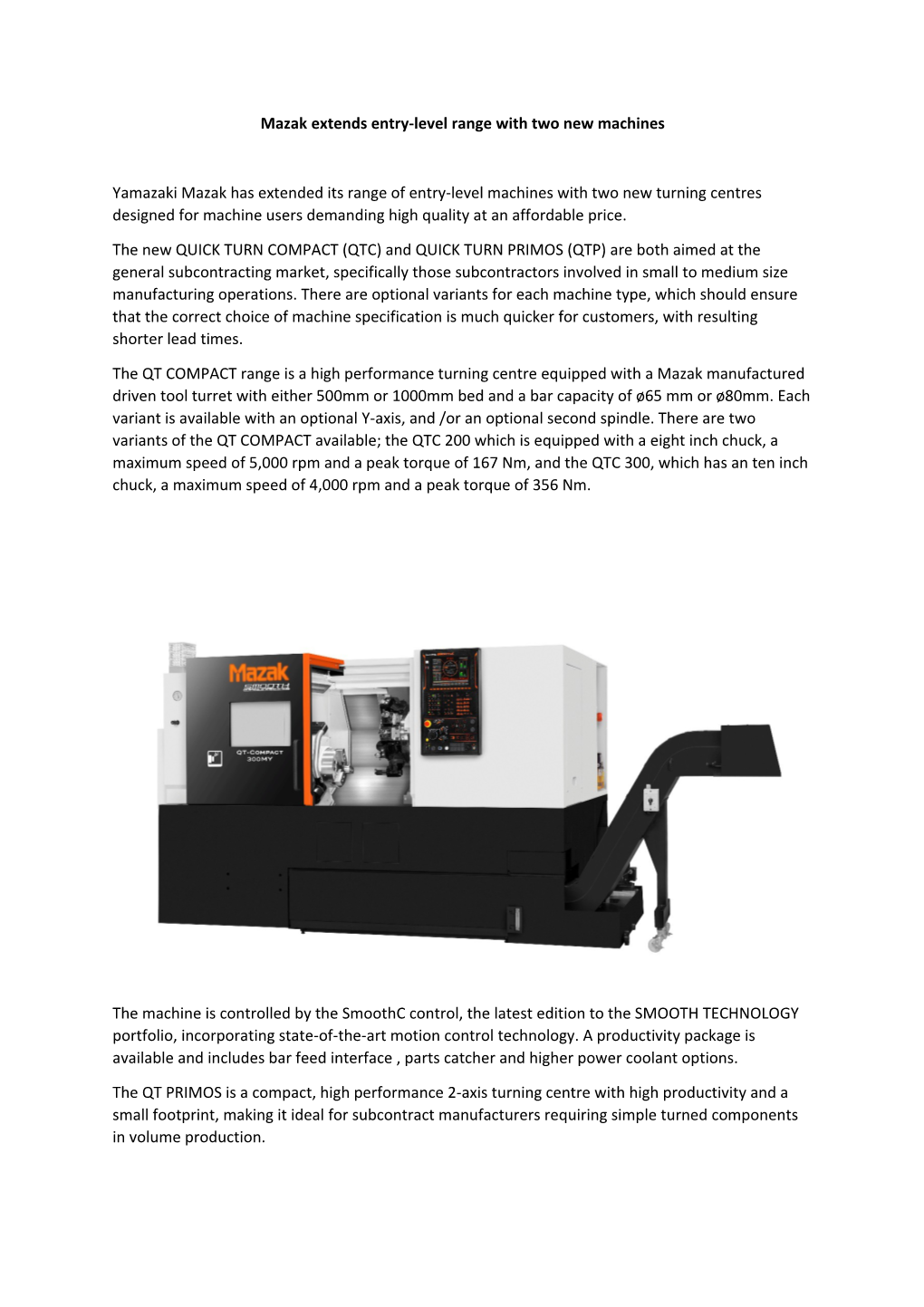 Mazak Extends Entry-Level Range with Two New Machines