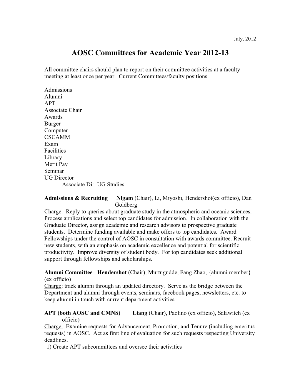 AOSC Committees Academic Year 2006