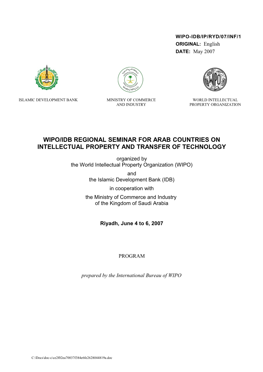 WIPO-IDB/IP/RYD/07/INF/1: Program