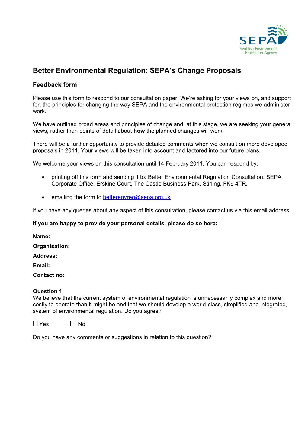 Better Environmental Regulation: SEPA S Change Proposals
