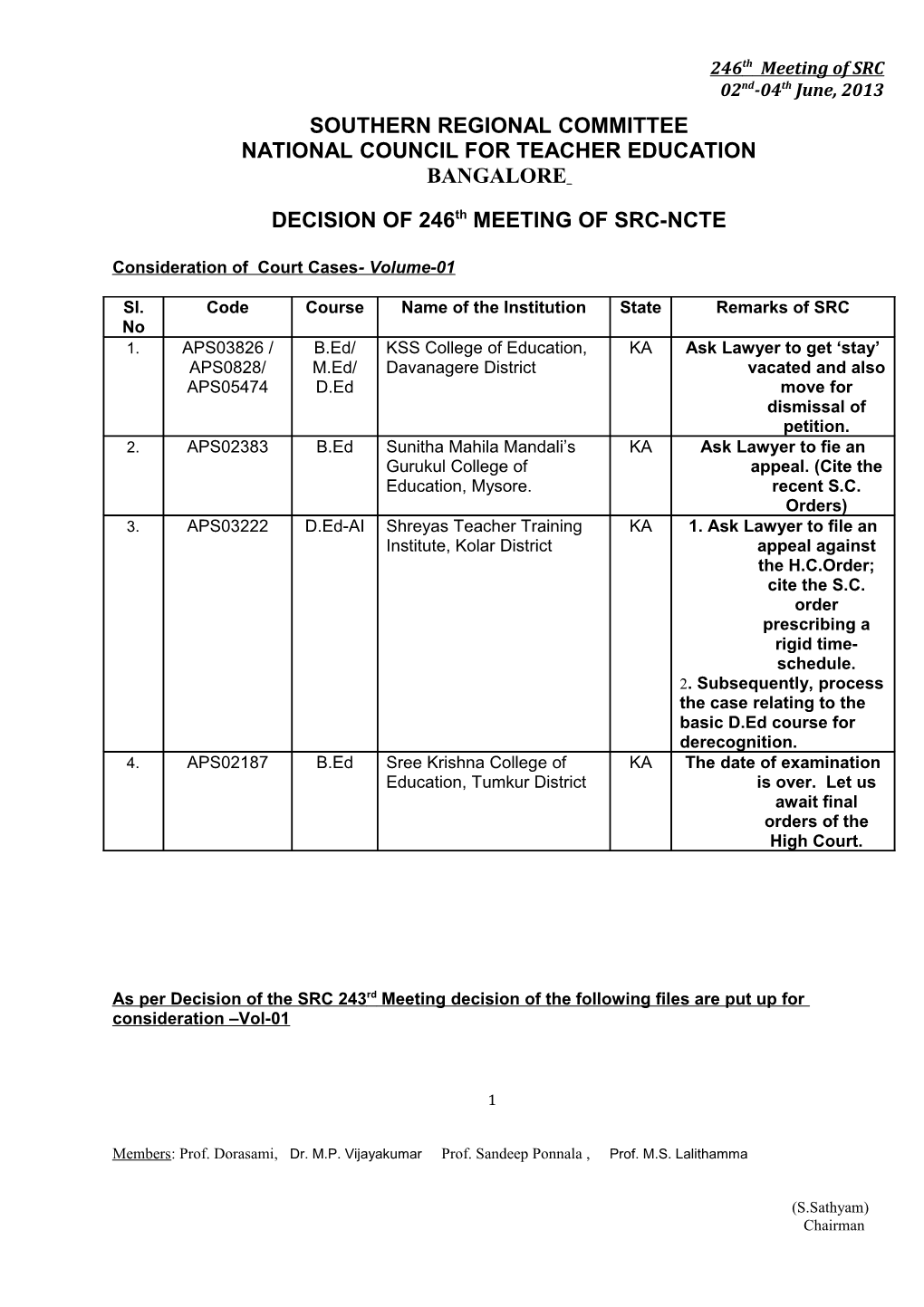 246Th Meeting of SRC