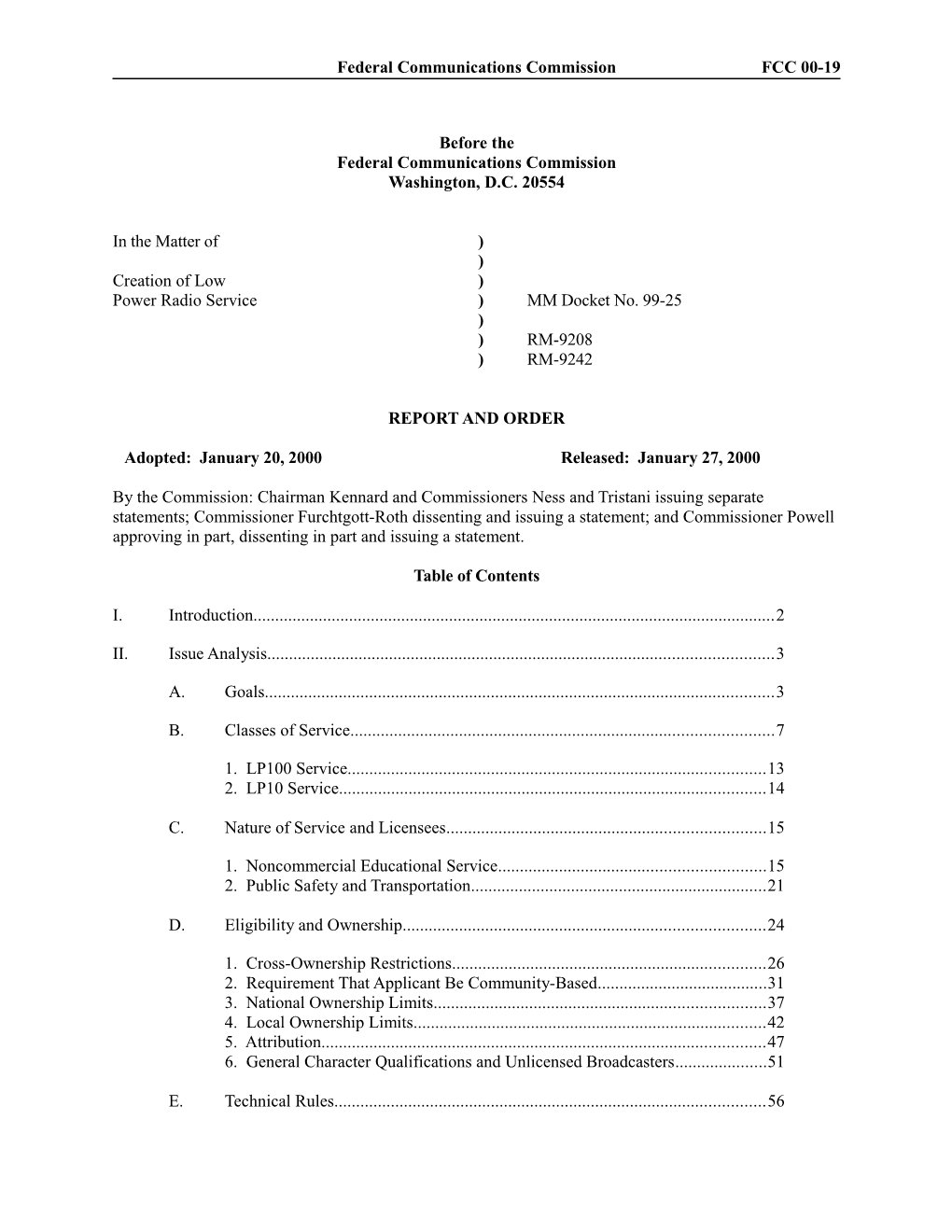 Federal Communications Commissionfcc 00-19