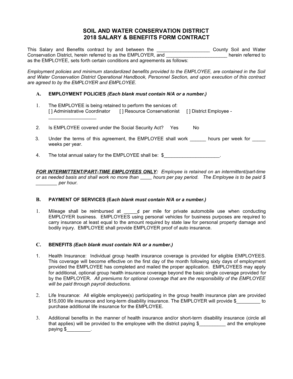 Soil and Water Conservation District Employment Contract